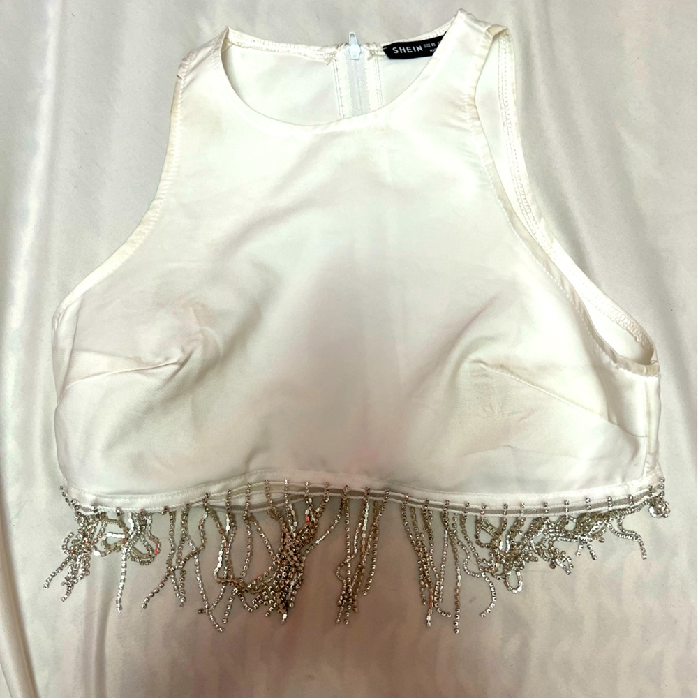 sparkly white crop top